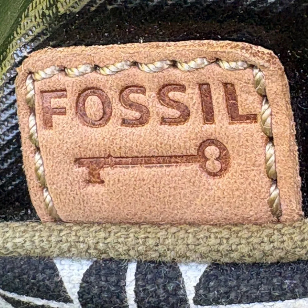 Fossil Key-Per Black‎ Coated Canvas Satchel Geometric Print Crossbody Bag